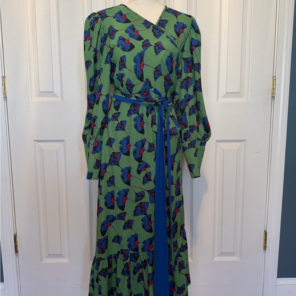 Diane Von Furstenberg Green Dress with Blue and Red Floral Design